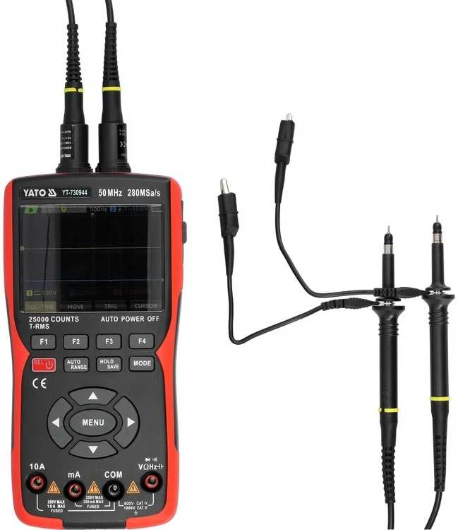 Toya Sa Poland 2 kanalų 50 MHz osciloskopas su multimetru ir signalų generatoriumi | 280 MSa/s, TRUE RMS (YT-730944)