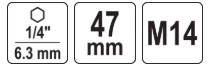 Toya Sa Poland Adapteris M14 sriegiui su 1/4 col. šešiakampiu kotu, 47 mm (YT-47869)