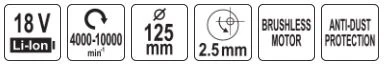 Toya Sa Poland Akumuliatorinis ekscentrinis šlifuoklis | 18 V | 125 mm | be baterijos (YT-827533)