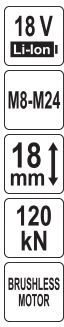 Toya Sa Poland Akumuliatorinis hidraulinis veržlių skaldiklis | 18 V | 120 kN | M8–M24 (YT-05856)