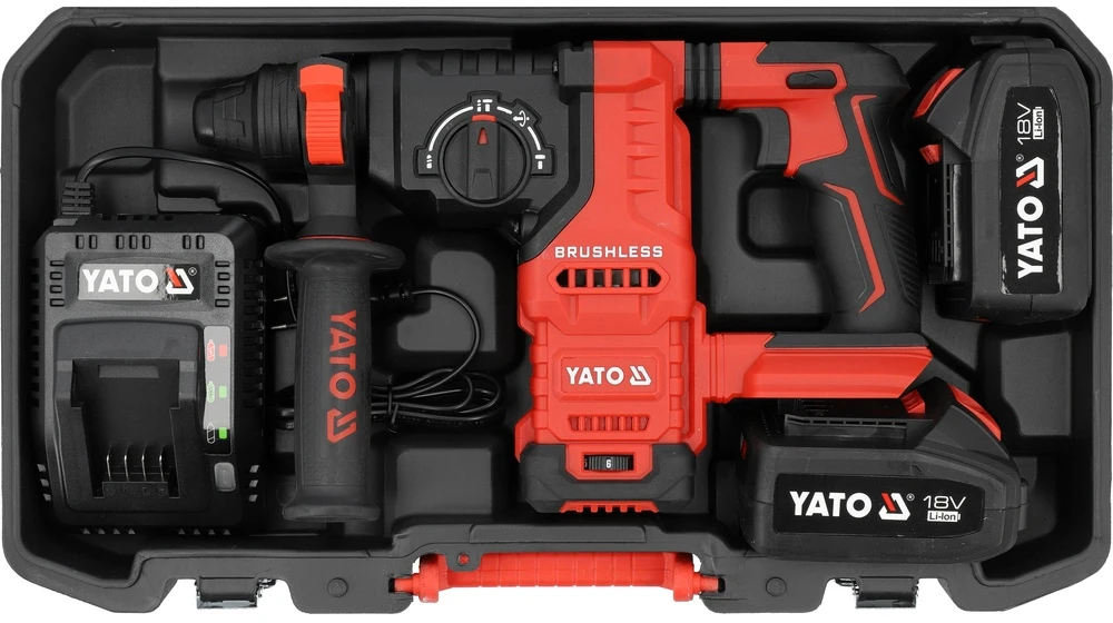Yato Toya Sa Poland Akumuliatorinis perforatorius SDS Plus su bešepetėliu varikliu, 18 V, 2,8 J, 2 x 4 Ah (YT-827724)