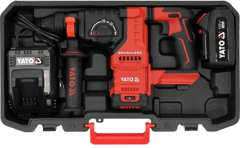Toya Sa Poland Akumuliatorinis perforatorius SDS Plus su bešepetėliu varikliu, 18 V, 2,8 J, 1 x 4 Ah (YT-827725)