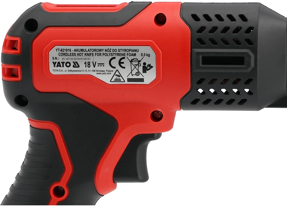Toya Sa Poland Akumuliatorinis terminis peilis polistirenui | 18 V | 150–200 mm | be akumuliatoriaus ir įkroviklio (YT-821916)