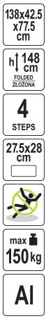 Toya Sa Poland Aliumininės kopėčios | 4 pakopų | 150 kg (17740)