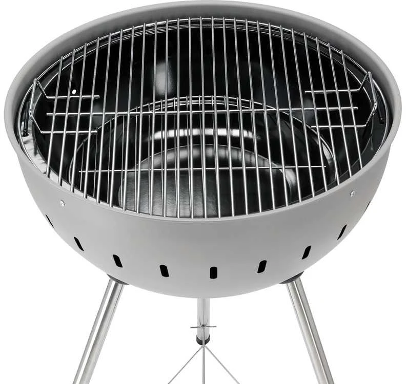 Toya Sa Poland Apvalus anglies grilis, lauko gaminimui, didelis 54 cm kepimo paviršius, nešiojamas sodo grilis, pilkas BBQ