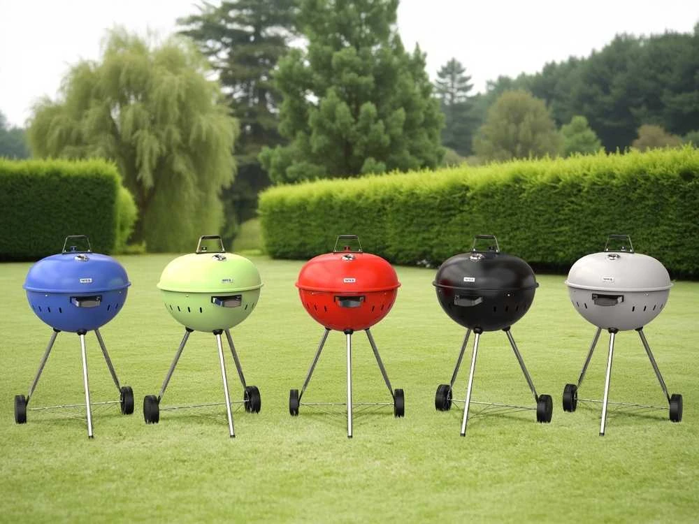 Toya Sa Poland Apvalus anglies grilis, lauko gaminimui, didelis 54 cm kepimo paviršius, nešiojamas sodo grilis, pilkas BBQ
