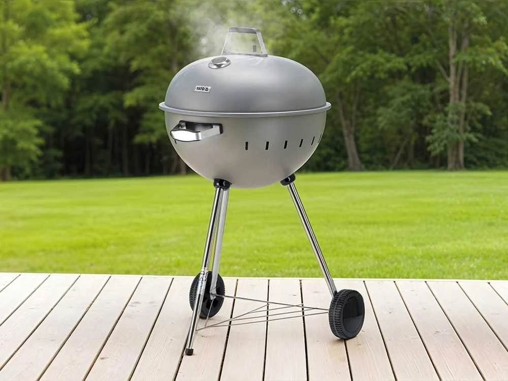 Toya Sa Poland Apvalus anglies grilis, lauko gaminimui, didelis 54 cm kepimo paviršius, nešiojamas sodo grilis, pilkas BBQ