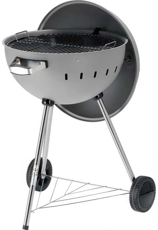 Toya Sa Poland Apvalus anglies grilis, lauko gaminimui, didelis 54 cm kepimo paviršius, nešiojamas sodo grilis, pilkas BBQ