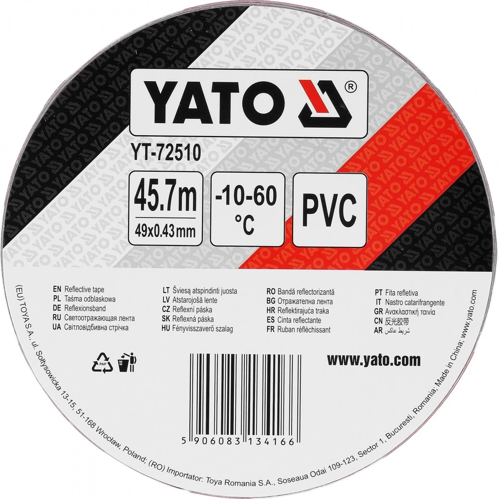 Toya Sa Poland Atšvaitinė juosta su rodyklėmis | balta-raudona | 49 mm x 45,7 m (YT-72510)
