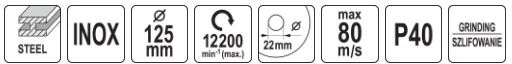 Toya Sa Poland Cirkonio lapelinis šlifavimo diskas | P40 | 125 x 22 mm (YT-833005)