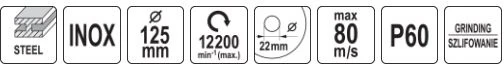 Toya Sa Poland Cirkonio lapelinis šlifavimo diskas | P60 | 125 x 22 mm (YT-833006)
