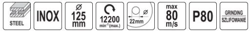 Toya Sa Poland Cirkonio lapelinis šlifavimo diskas | P80 | 125 x 22 mm (YT-833007)