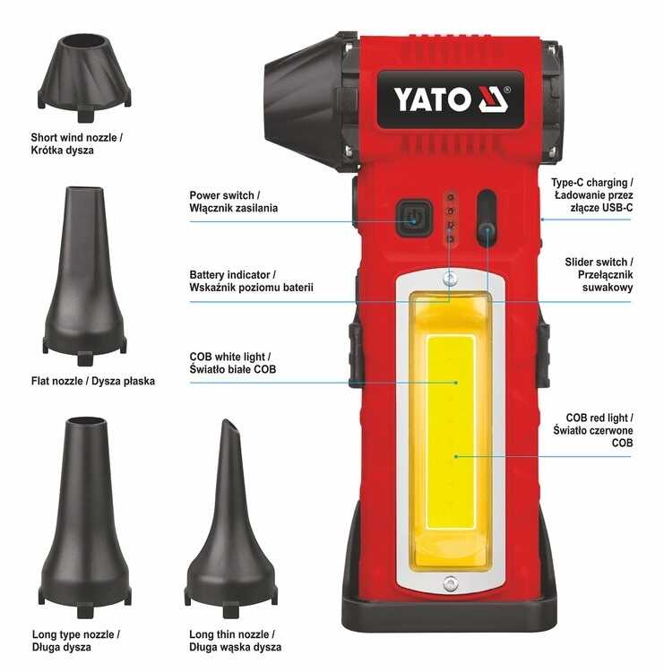 Toya Sa Poland Daugiafunkcis turbo oro pūstuvas | 110000 aps./min | 4000 mAh | LED COB (YT-82937)