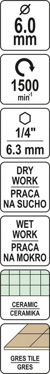 Yato Toya Sa Poland Deimantinė karūnėlė | 6,3 mm (1/4") | 6 mm (YT-60401)