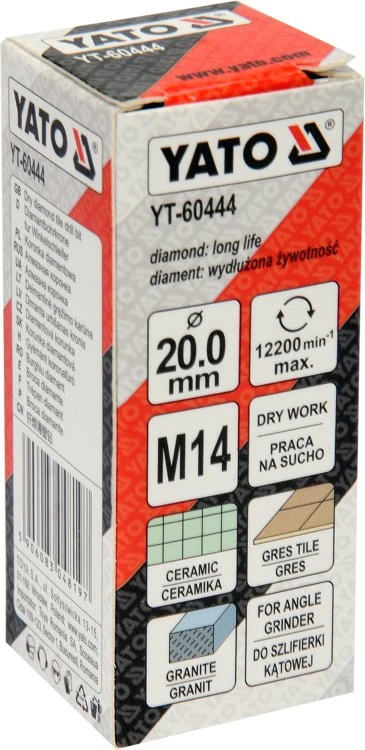 Grąžtas Deimantinė gręžimo karūna sausam pjovimui Yato YT-60444; M14; 20 mm