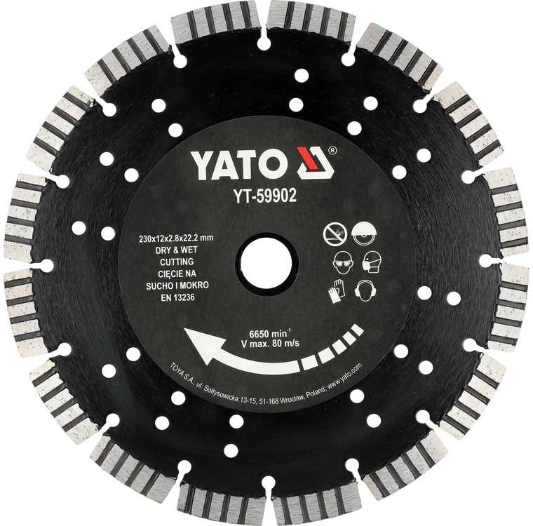 Toya Sa Poland Deimantinis pjovimo diskas gelžbetoniui | 230 × 12 × 22,23 mm (YT-59902)