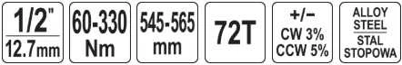 Yato Toya Sa Poland Dinamometrinis raktas | 12.5 mm (1/2") | 60 - 330 Nm (YT-07677)