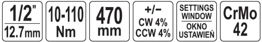YATO dinamometrinis raktas 1/2" 10-110Nm