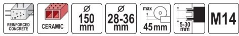 Toya Sa Poland Dulkių ištraukimo priedas 150 mm grioveliams, šlifuokliams YT-821014, YT-821017, YT-821023, YT-821024 (YT-82997)