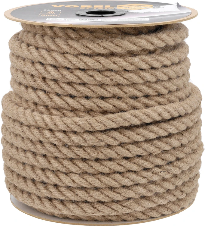 Vorel Džiuto virvė 20 mm, 50 m, statyboms, 3 gijų susukta virvė, natūralaus pluošto virvė, pramoninė virvė