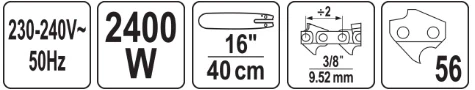 Toya Sa Poland Elektrinis grandininis pjūklas 40cm, 2400W, skirtas naudoti namuose ir sode, elektrinis grandininis pjūklas, sodo grandininis pjūklas