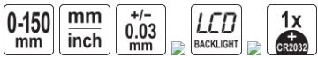 Toya Sa Poland Elektroninis slankmatis su apšviestu ekranu | 0–150 mm | 2,4 colio ekranas (YT-72030)