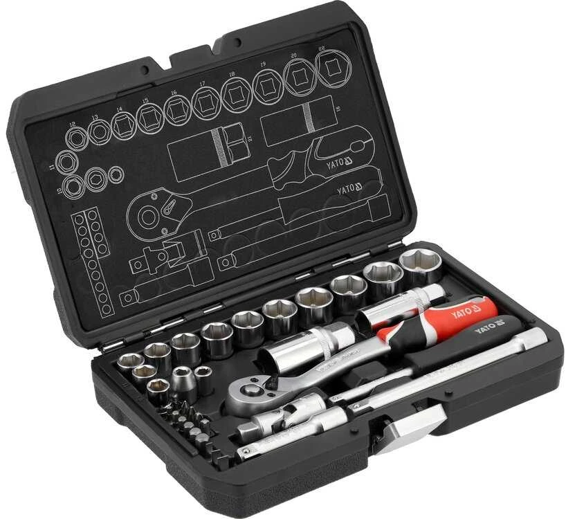 Yato Toya Sa Poland Galvučių ir įrankių rinkinys – profesionalus, AS-Drive – 1/4" + 3/8", 34 vnt (YT-38700)