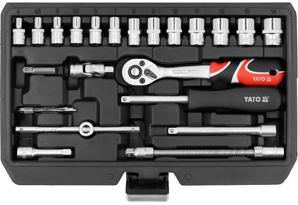 Yato Toya Sa Poland Galvučių su terkšle rinkinys – profesionalus, AS-Drive – 1/4", 68 vnt (YT-14502)