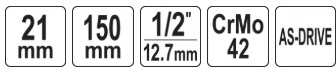 Toya Sa Poland Galvutė smūginė ilga plonasienė prailginta | 150 mm | su plastikine apsauga | 12,7 mm (1/2") | 21 mm (YT-10593)