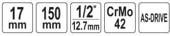 Toya Sa Poland Galvutė smūginė ilga plonasienė prailginta | 150 mm | su plastikine apsauga | 12,7 mm (1/2") | 17 mm (YT-10591)