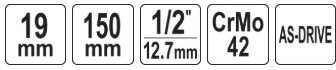 Toya Sa Poland Galvutė smūginė ilga plonasienė prailginta | 150 mm | su plastikine apsauga | 12,7 mm (1/2") | 19 mm (YT-10592)