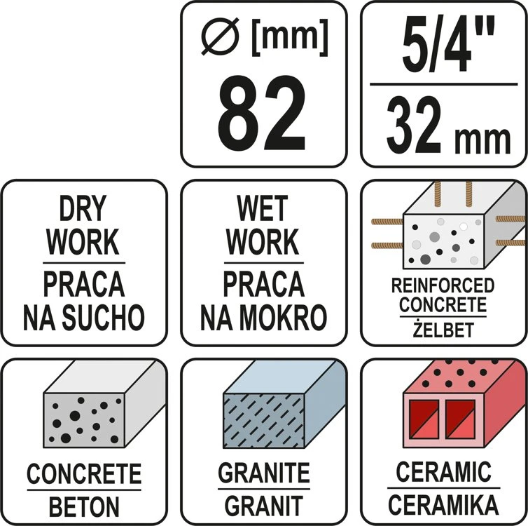 Deimantinė gręžimo karūna Yato YT-60375; 1-1/4''; 82 mm