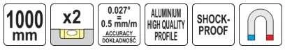 Toya Sa Poland Gulsčiukas aliuminis, magnetinis, 2L, (0.5mm/m) Yato | 100cm
