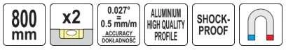 Gulsčiukas aliuminis, magnetinis, 2L, (0.5mm/m) Yato | 80cm
