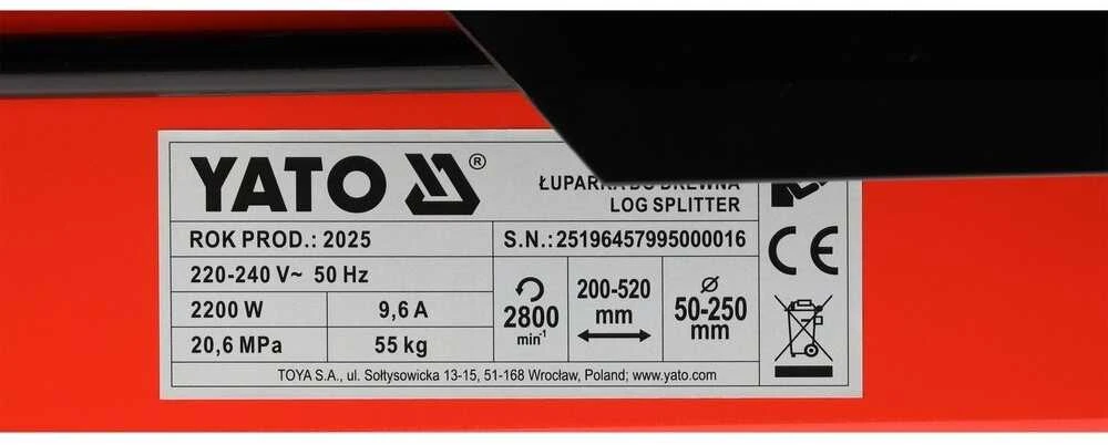 Yato Toya Sa Poland Horizontalus hidraulinis malkų skaldytuvas | 5 t | 2200 W | 230 V (YT-79950)