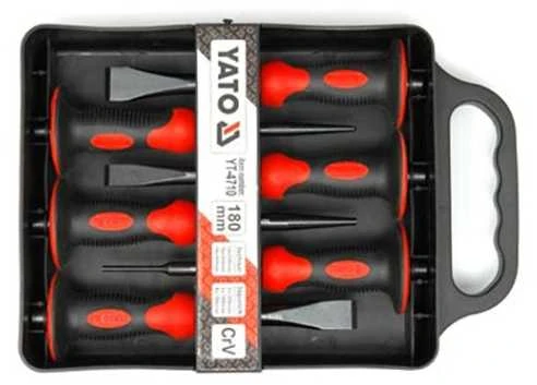 Toya Sa Poland Išmušėjų ir kaltų komplektas – CrV, juodinti, su rankos apsaugomis – 6 vnt (YT-4710)