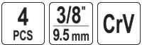 Toya Sa Poland Kaitinimo žvakių galvučių rinkinys – su kardano jungtimis – 3/8", 8–10 mm, 4 vnt (YT-05347)