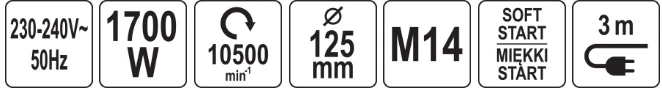Kampinis šlifuoklis Yato YT-821023; 1700 W; 125 mm