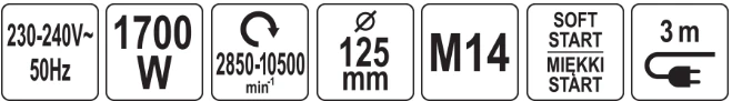 Toya Sa Poland Kampinis šlifuoklis Yato YT-821024; 1700 W