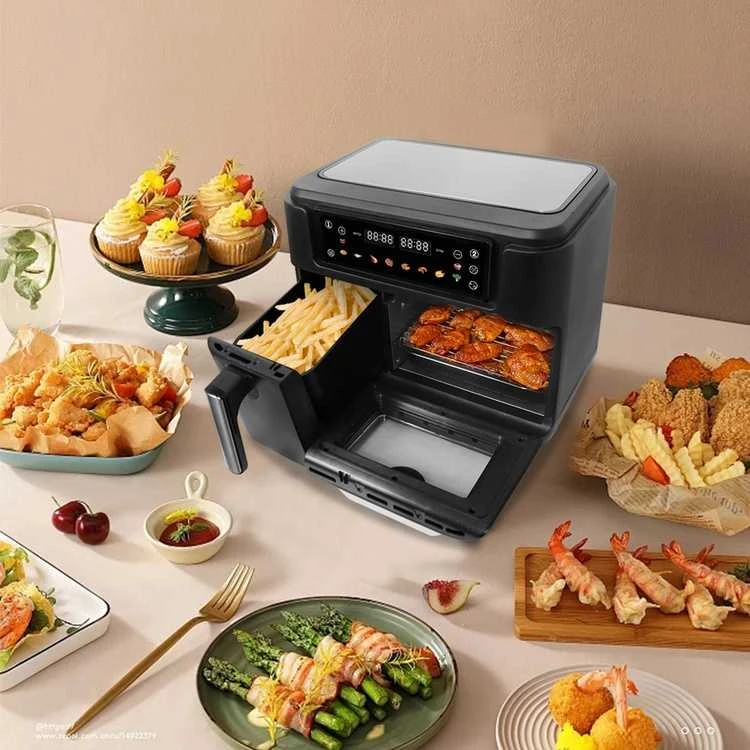 Lund Toya Sa Poland Karšto oro gruzdintuvė dviguba | be aliejaus, juoda | 2400 W, 3.5 L + 7.5 L (67564)