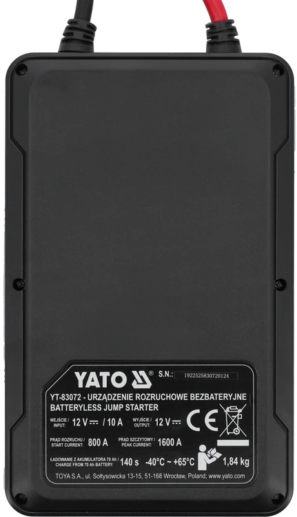 Yato Toya Sa Poland Kondensatorinis paleidimo įrenginys be baterijos | 12 V | 800 A | pikinė srovė 1600 A (YT-83072)