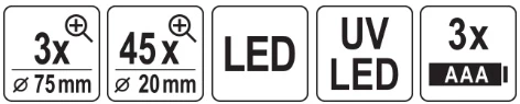 Toya Sa Poland YATO LUPA DWIE SOCZEWKI 3x/45x PODŚWIETLENIE LED