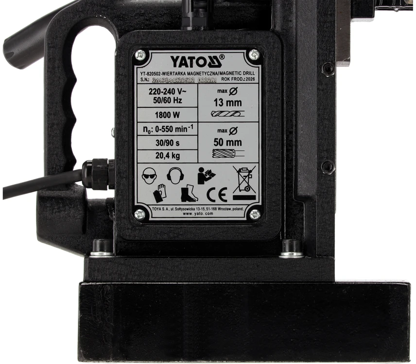 Toya Sa Poland Magnetinės gręžimo staklės | 1800W | elektromagnetinė bazė | Morse MT2 (YT-820502)