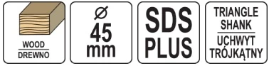 Grąžtas medienai skaldyti 45 mm 3 vnt. SDS PLUS 22591 STHOR