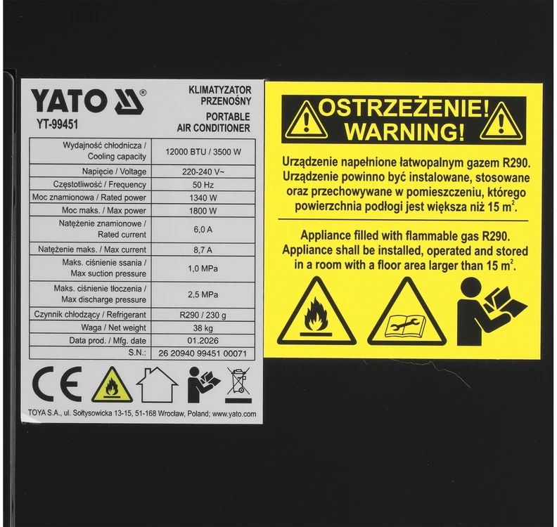 Toya Sa Poland Mobilus oro kondicionierius | 3,5 kW | 12–25 m² (YT-99451)