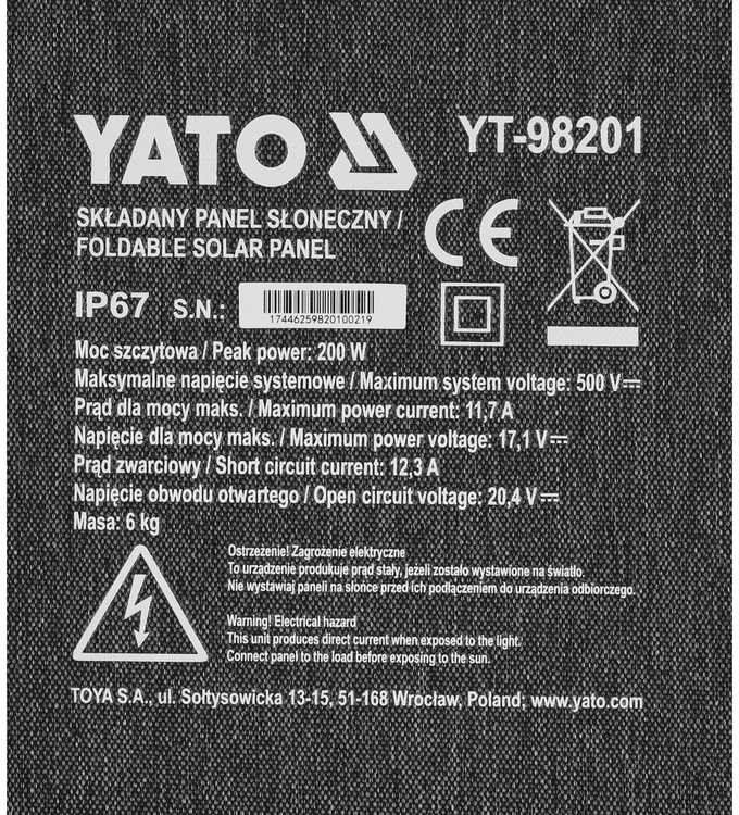 Toya Sa Poland Nešiojamas sulankstomas saulės skydelis | 200 W galia | 4-in-1 adapteris (YT-98201)