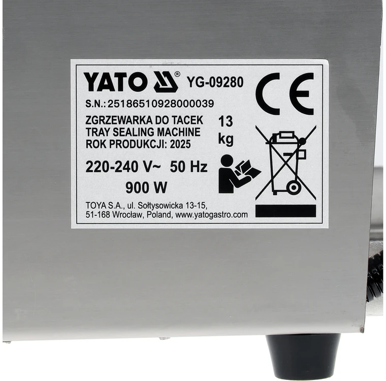 Toya Sa Poland Padėklų sandarinimo aparatas | 250 × 180 mm | 900 W (YG-09280)