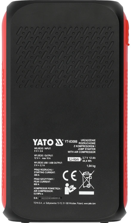 Yato Toya Sa Poland Paleidimo įrenginys su kompresoriumi | 12 V | 12000 mAh | pikinė srovė 600 A (YT-83086)