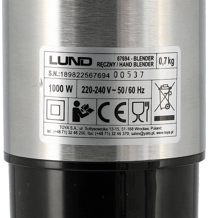 Toya Sa Poland Rankinis blenderis | Smulkintuvas | Plakiklis | 10in1 | 1000 W (67694)