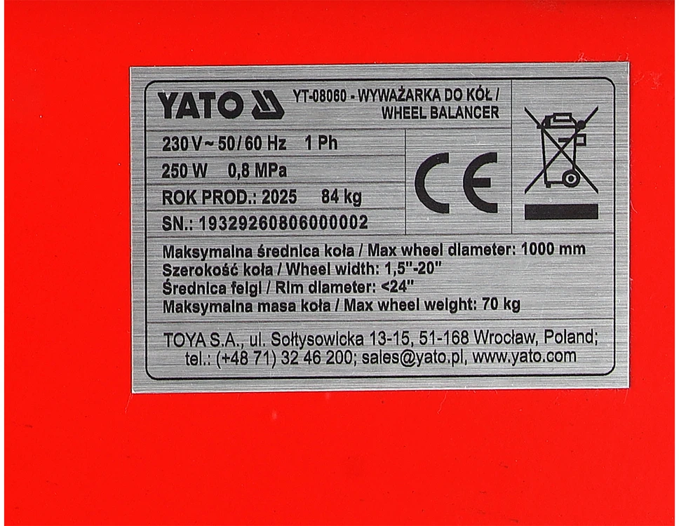 Toya Sa Poland Ratų balansavimo staklės | 10–24 col. | automatinis ciklas | 250 W (YT-08060)